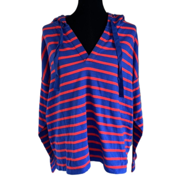 GAP Tops - NWOT Gap lightweight v-neck striped cotton hoodie XL cropped red blue